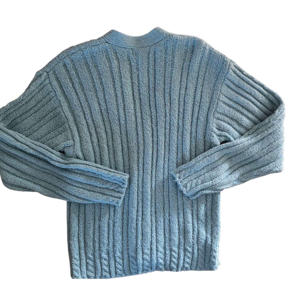 Vtg Mervyn's Partners Womens Medium Light Blue Button‎ Front Cardigan Cable Knit - Picture 2 of 4